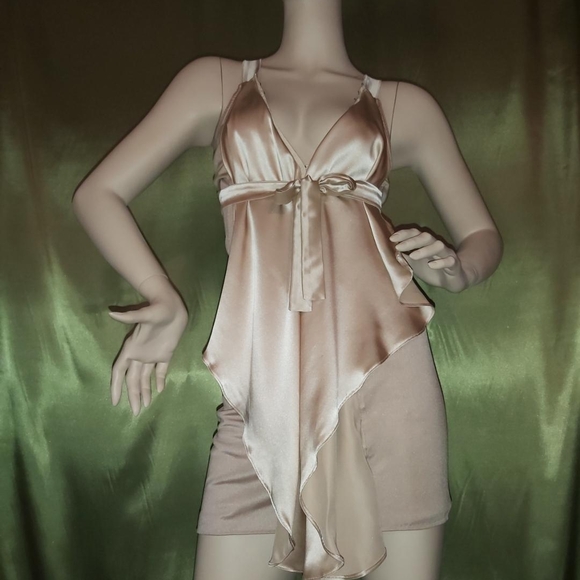 Rude Girl Rive Gauche Dresses & Skirts - Cream "Vagina" Minidress with Symmetrical Draped Panels